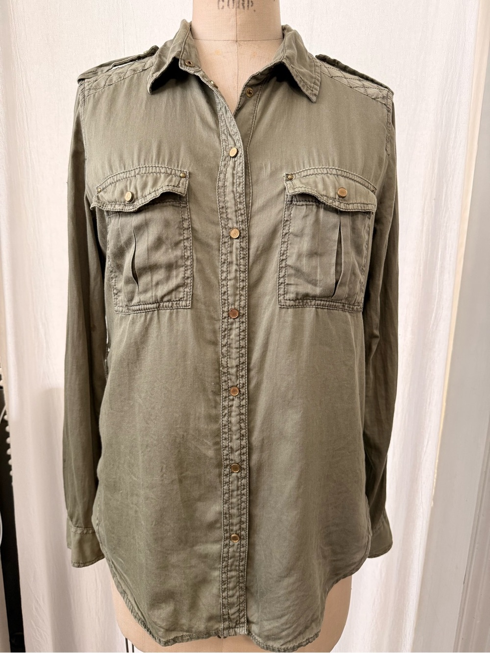 Maeve, Aveiro 100% Cotton Olive Utility Shirt, sz 4